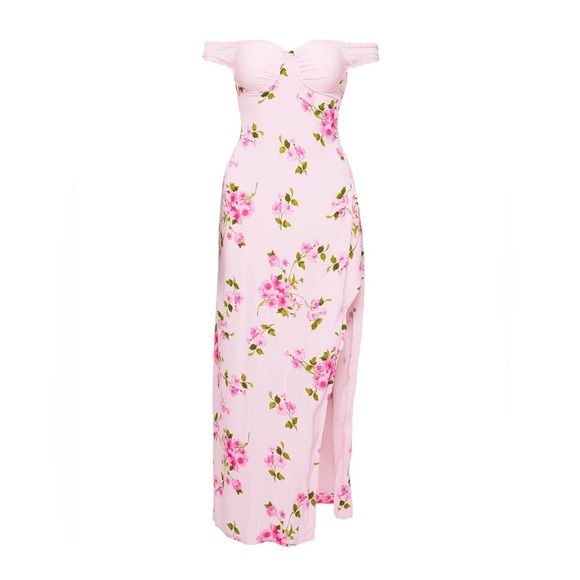 Princess Polly Dresses & Skirts - NWT Princess Polly Off Shoulder Emmeline Pink Floral Maxi Dress Size 4 Summer